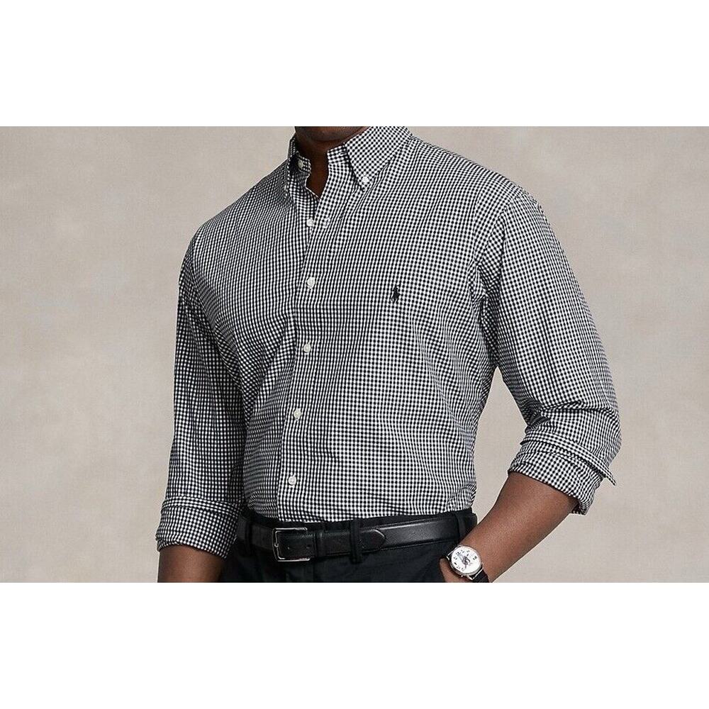 Polo Ralph Lauren Men's Classic Fit Gingham Stretch Poplin Shirt Black & White M